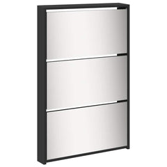 vidaXL Shoe Cabinet with Mirror 5-Layer Black 63x17x169.5 cm 4