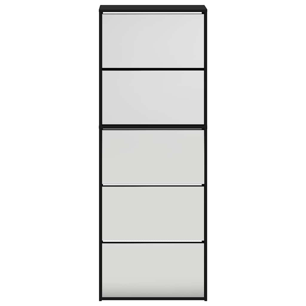 vidaXL Shoe Cabinet with Mirror 5-Layer Black 63x17x169.5 cm 6