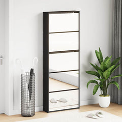 vidaXL Shoe Cabinet with Mirror 5-Layer Black 63x17x169.5 cm 1