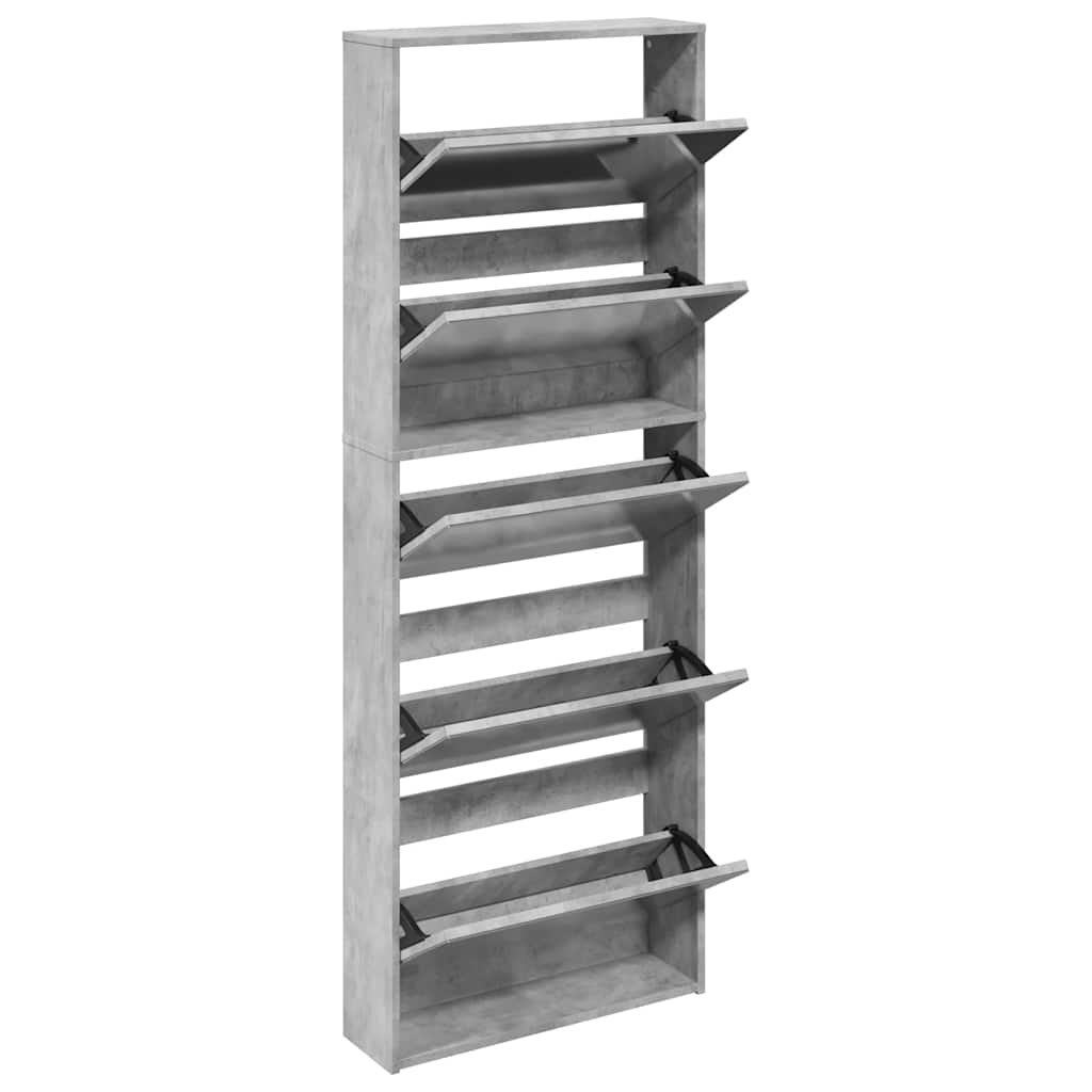 vidaXL Shoe Cabinet with Mirror 5-Layer Concrete Grey 63x17x169.5 cm 3