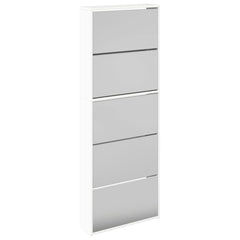 vidaXL Shoe Cabinet with Mirror 5-Layer High Gloss White 63x17x169.5 cm 2