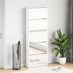 vidaXL Shoe Cabinet with Mirror 5-Layer High Gloss White 63x17x169.5 cm 1