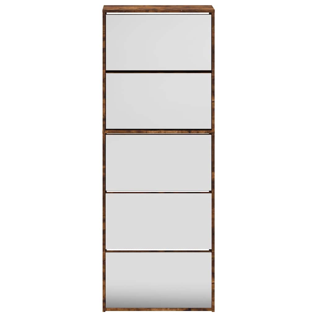 vidaXL Shoe Cabinet with Mirror 5-Layer Smoked Oak 63x17x169.5 cm 6