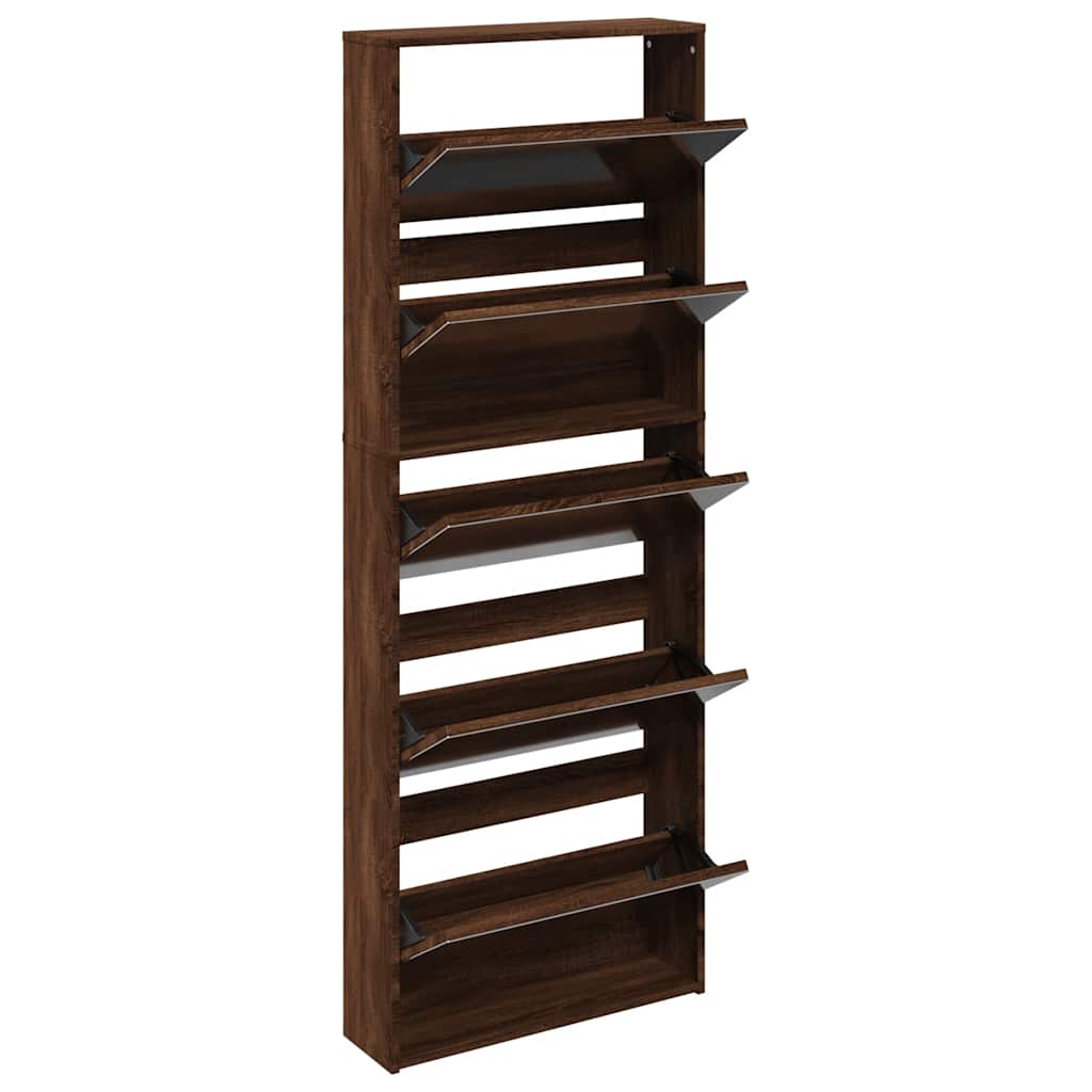 vidaXL Shoe Cabinet with Mirror 5-Layer Brown Oak 63x17x169.5 cm 3