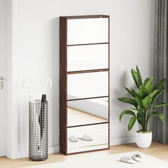 vidaXL Shoe Cabinet with Mirror 5-Layer Brown Oak 63x17x169.5 cm 1