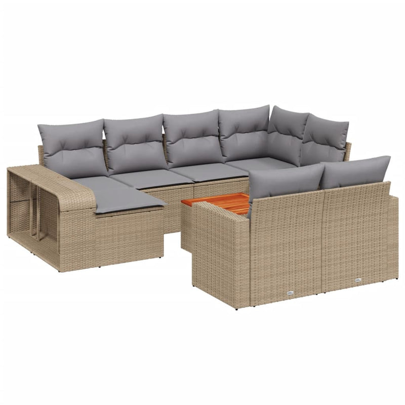 11 Piece Garden Sofa Set with Cushions Beige Poly Rattan