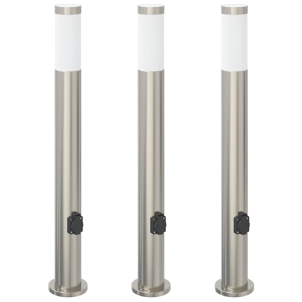 vidaXL Bollard Lights with Outlet 3pcs 80 cm Stainless Steel IP44 2