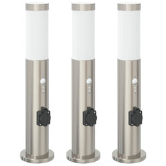 vidaXL Bollard Lights with Sensor&Outlet 3pcs 50 cm Stainless Steel IP44 2