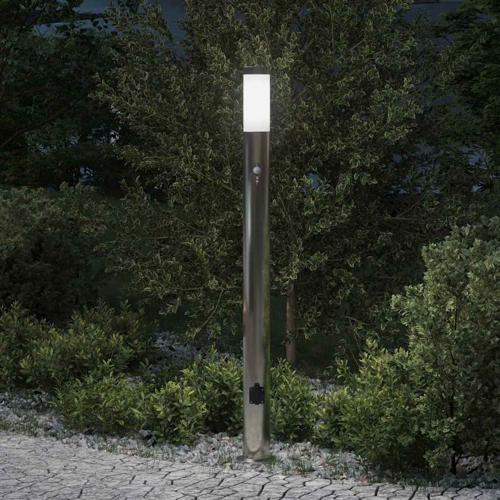 vidaXL Bollard Light with Sensor&Outlet 110 cm Stainless Steel IP44 1