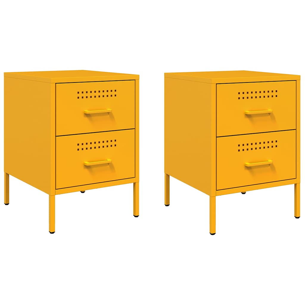 vidaXL Bedside Cabinets 2 pcs Mustard Yellow 36x39x50.5 cm Steel 2