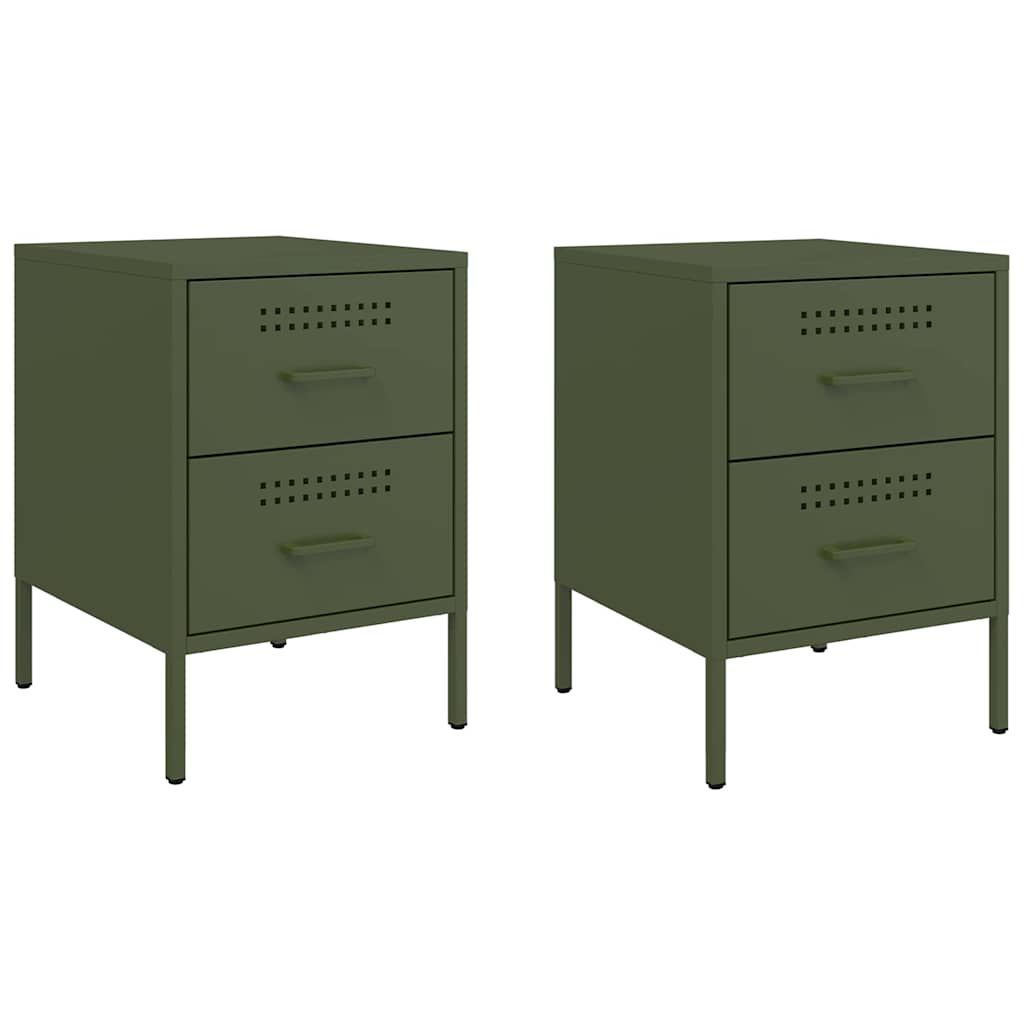 vidaXL Bedside Cabinets 2 pcs Olive Green 36x39x50.5 cm Steel 2
