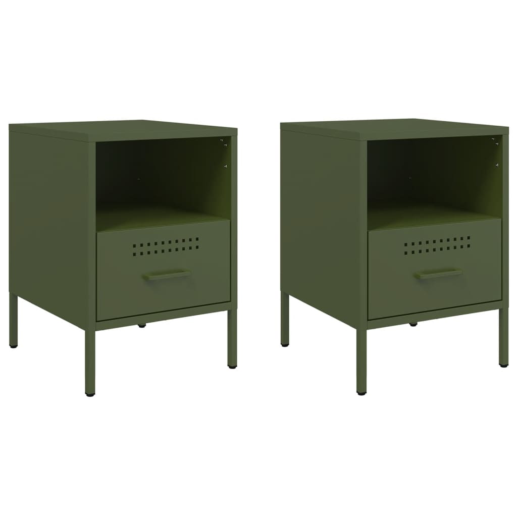 vidaXL Bedside Cabinets 2 pcs Olive Green 36x39x50.5 cm Steel 2