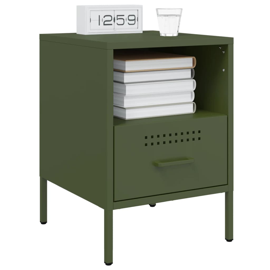 vidaXL Bedside Cabinets 2 pcs Olive Green 36x39x50.5 cm Steel 3