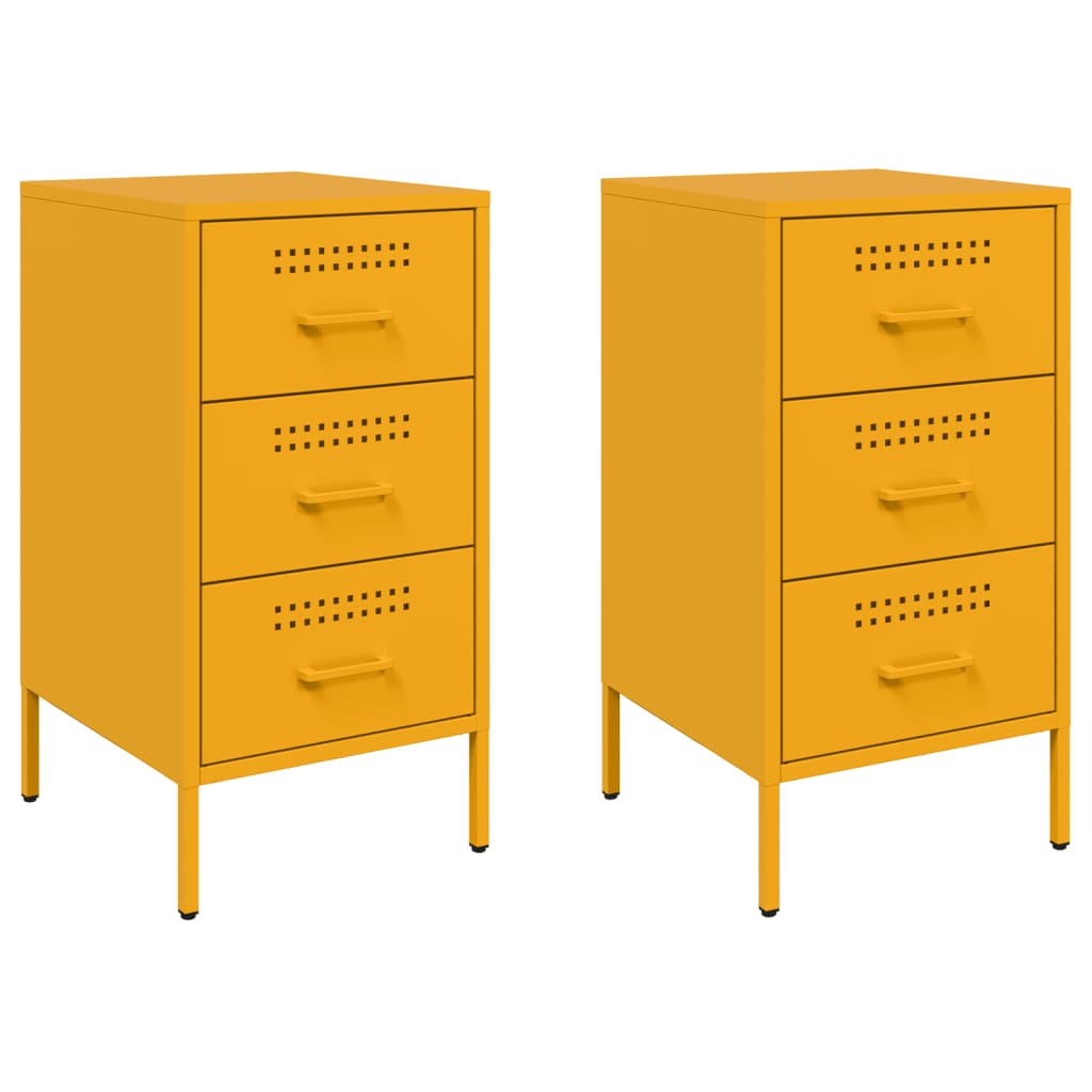vidaXL Bedside Cabinets 2 pcs Mustard Yellow 36x39x68 cm Steel 2