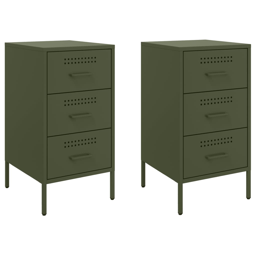 vidaXL Bedside Cabinets 2 pcs Olive Green 36x39x68 cm Steel 2
