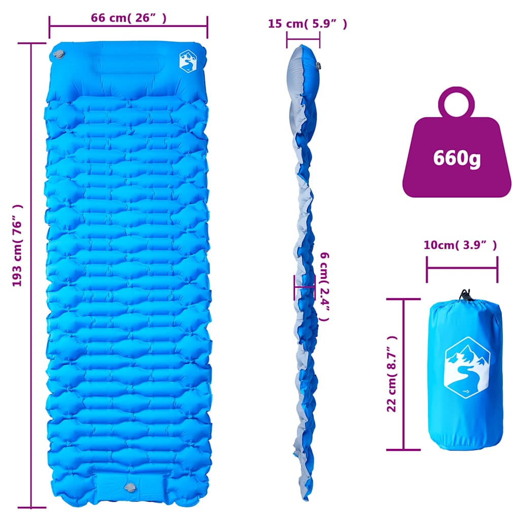 vidaXL Self Inflating Camping Mattress with Pillow 1-Person Blue 6