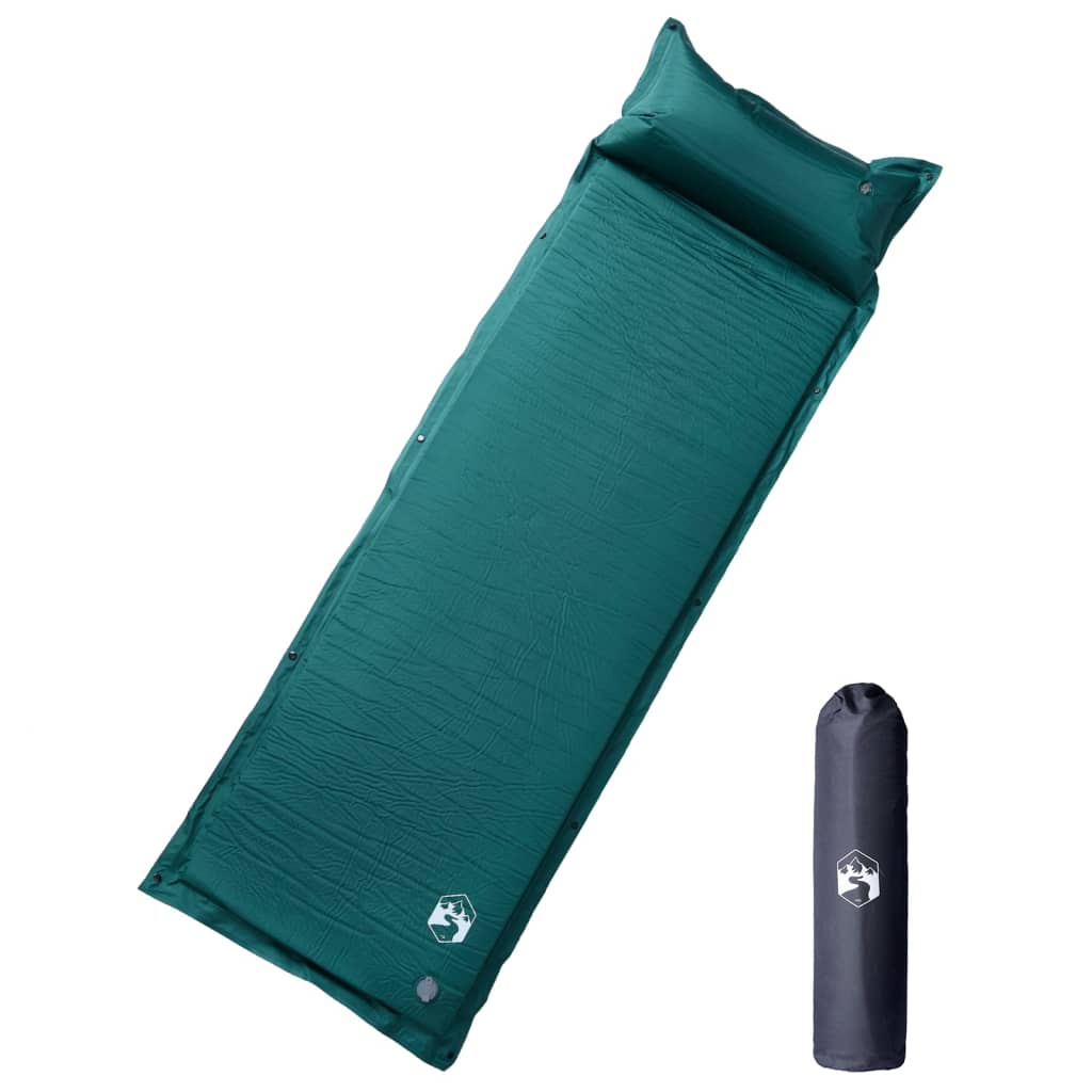 vidaXL Self Inflating Camping Mattress with Pillow 1-Person Green 1
