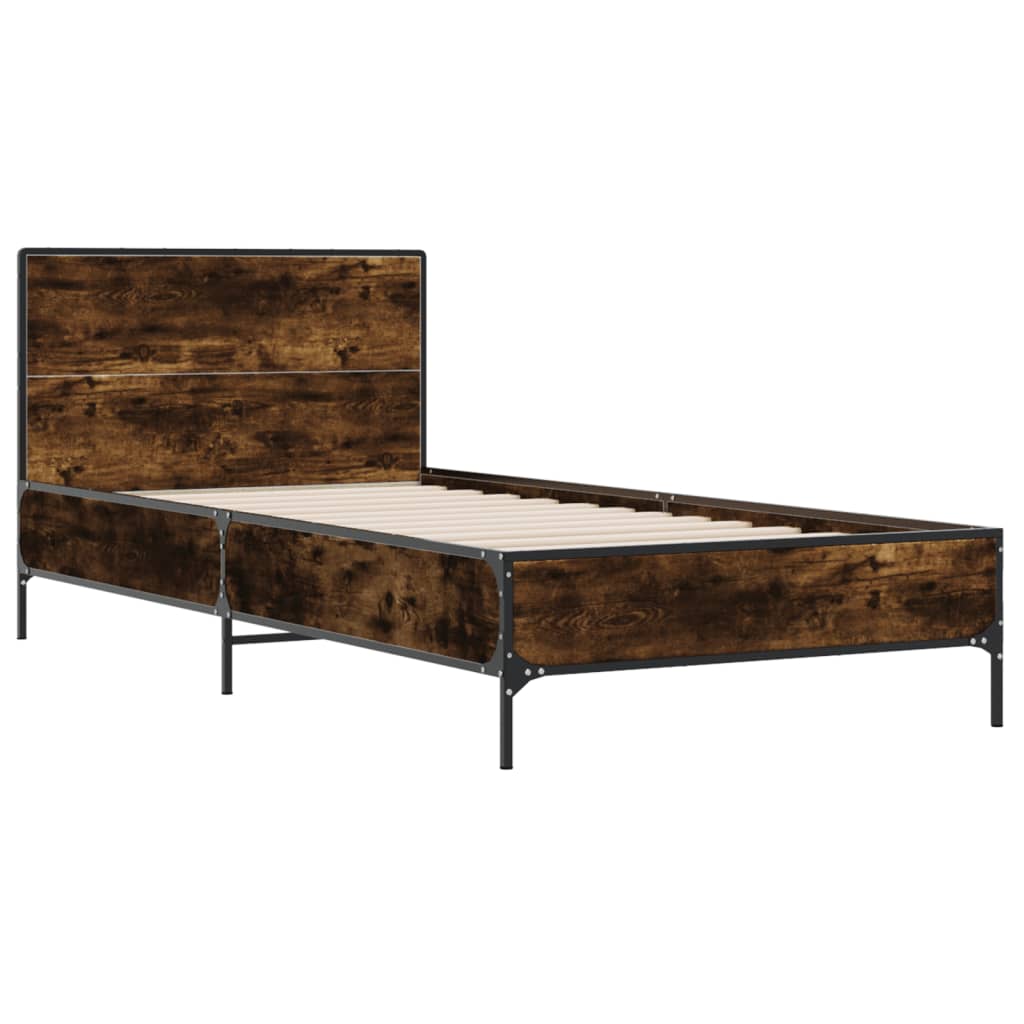 vidaXL Bed Frame without Mattress Smoked Oak 75x190 cm Small Single 3