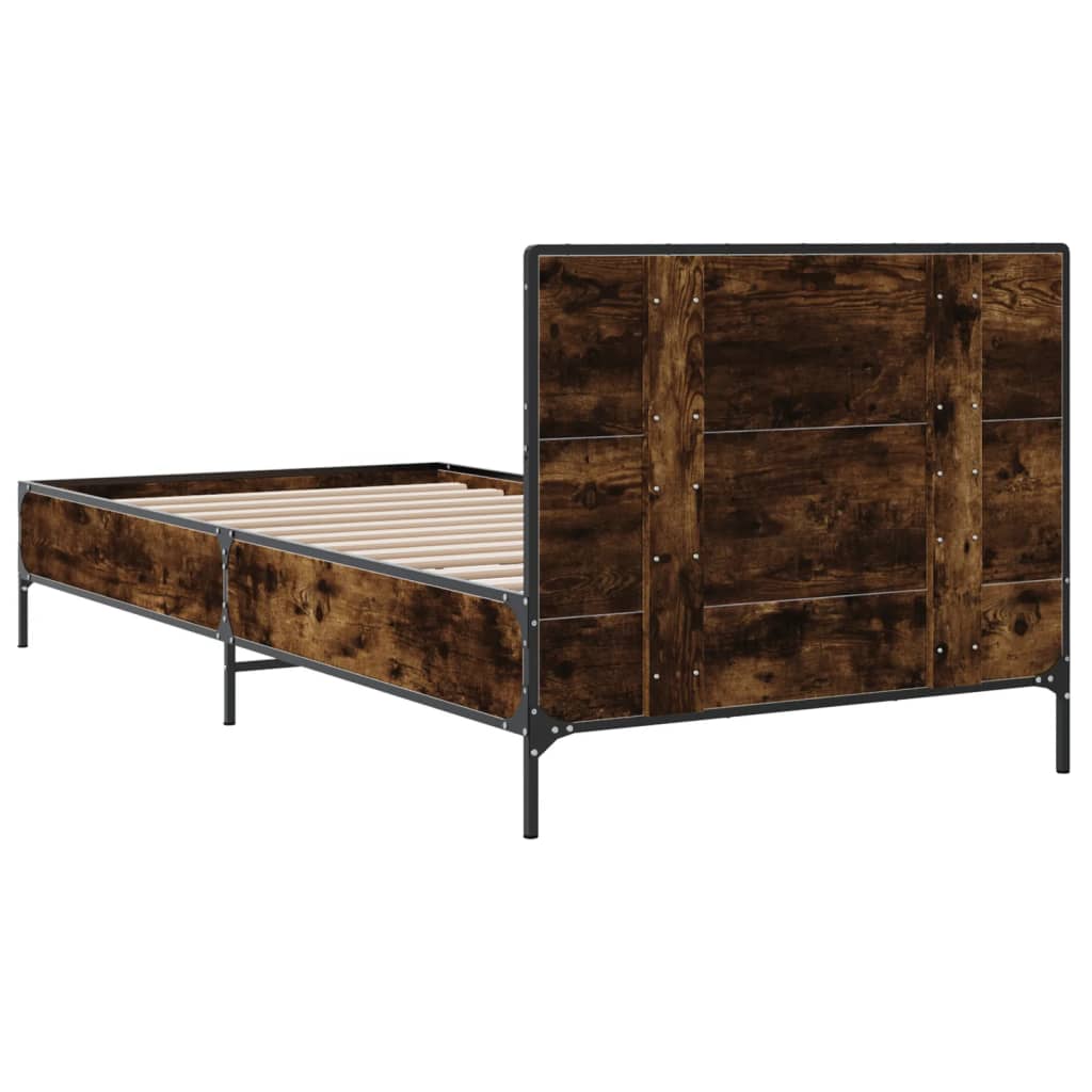 vidaXL Bed Frame without Mattress Smoked Oak 75x190 cm Small Single 6