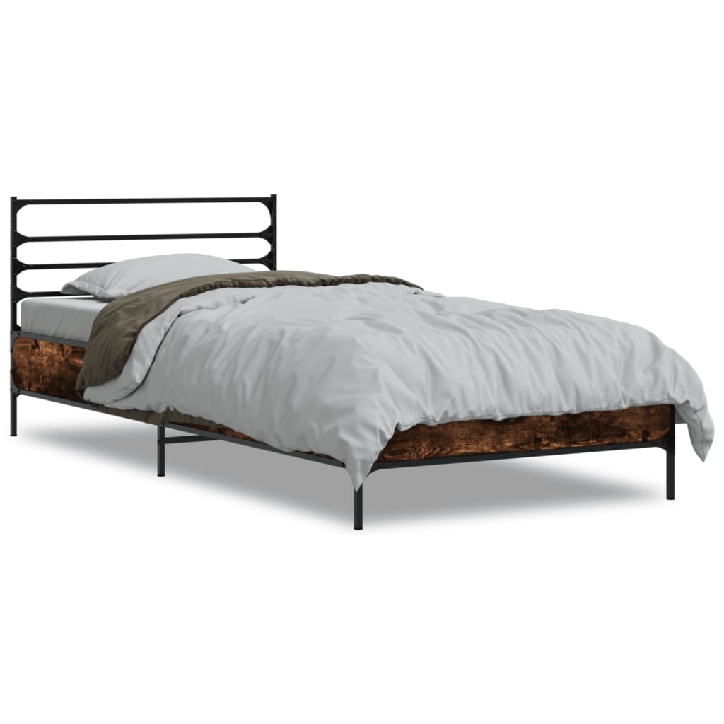 vidaXL Bed Frame without Mattress Smoked Oak 75x190 cm Small Single 2