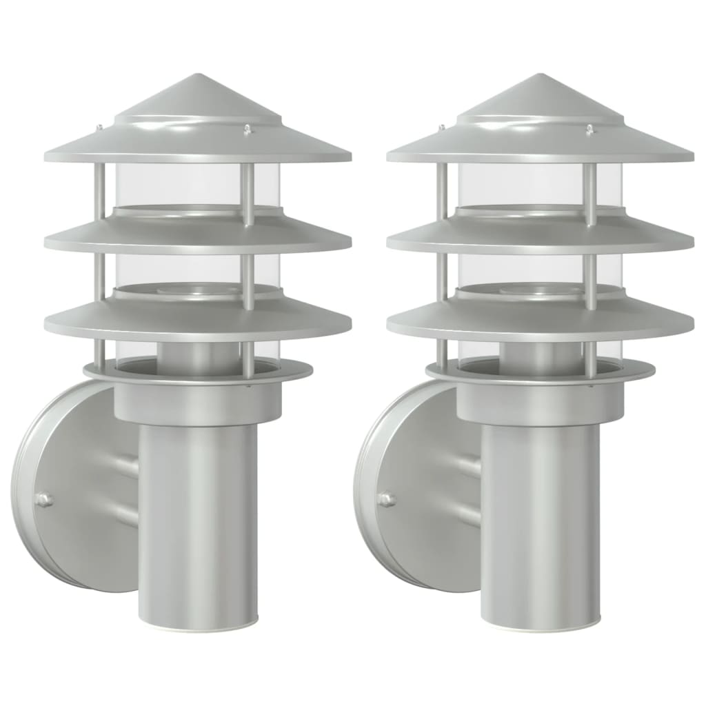 vidaXL Outdoor Wall Lights 2pcs Silver Stainless Steel 2