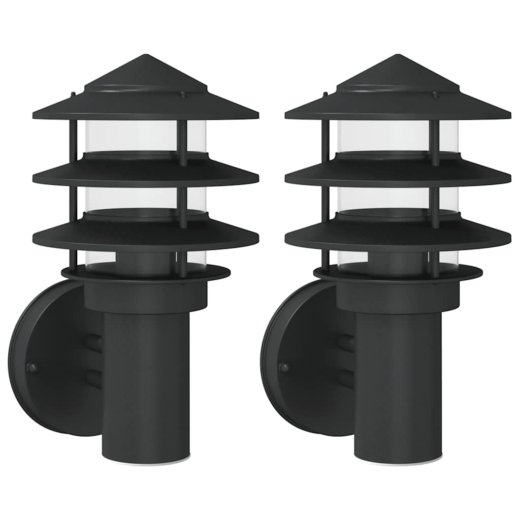 vidaXL Outdoor Wall Lights 2pcs Black Stainless Steel 2