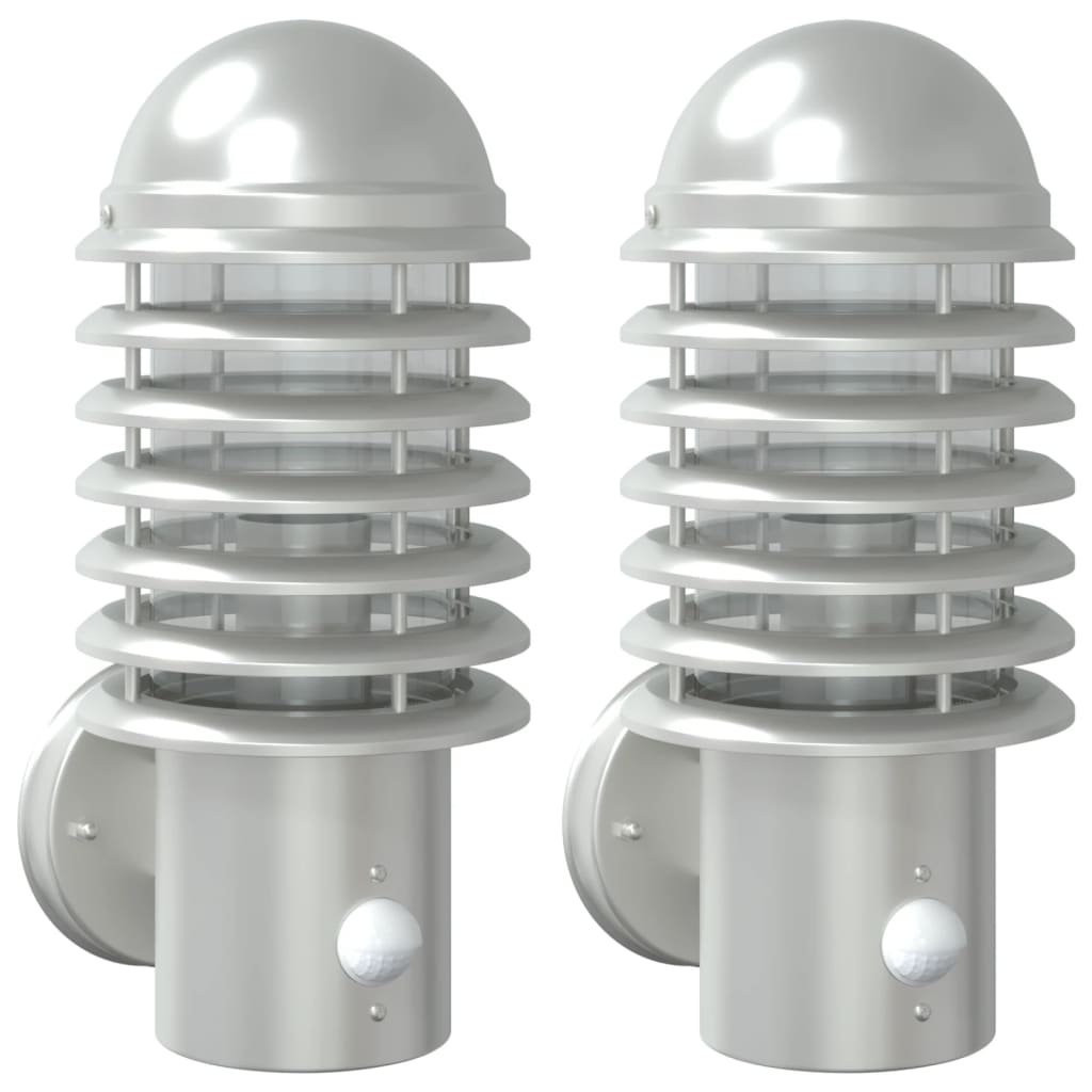 vidaXL Outdoor Wall Lights with Sensors 2pcs Silver Stainless Steel 2