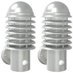 vidaXL Outdoor Wall Lights with Sensors 2pcs Silver Stainless Steel 2