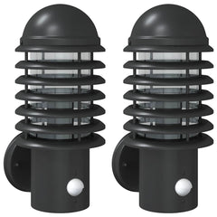 vidaXL Outdoor Wall Lights with Sensors 2pcs Black Stainless Steel 2