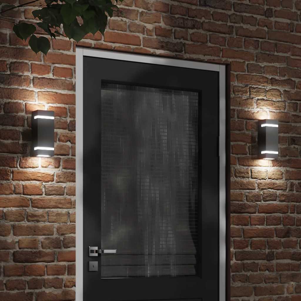 vidaXL Outdoor Wall Lights 2pcs Black Stainless Steel 1