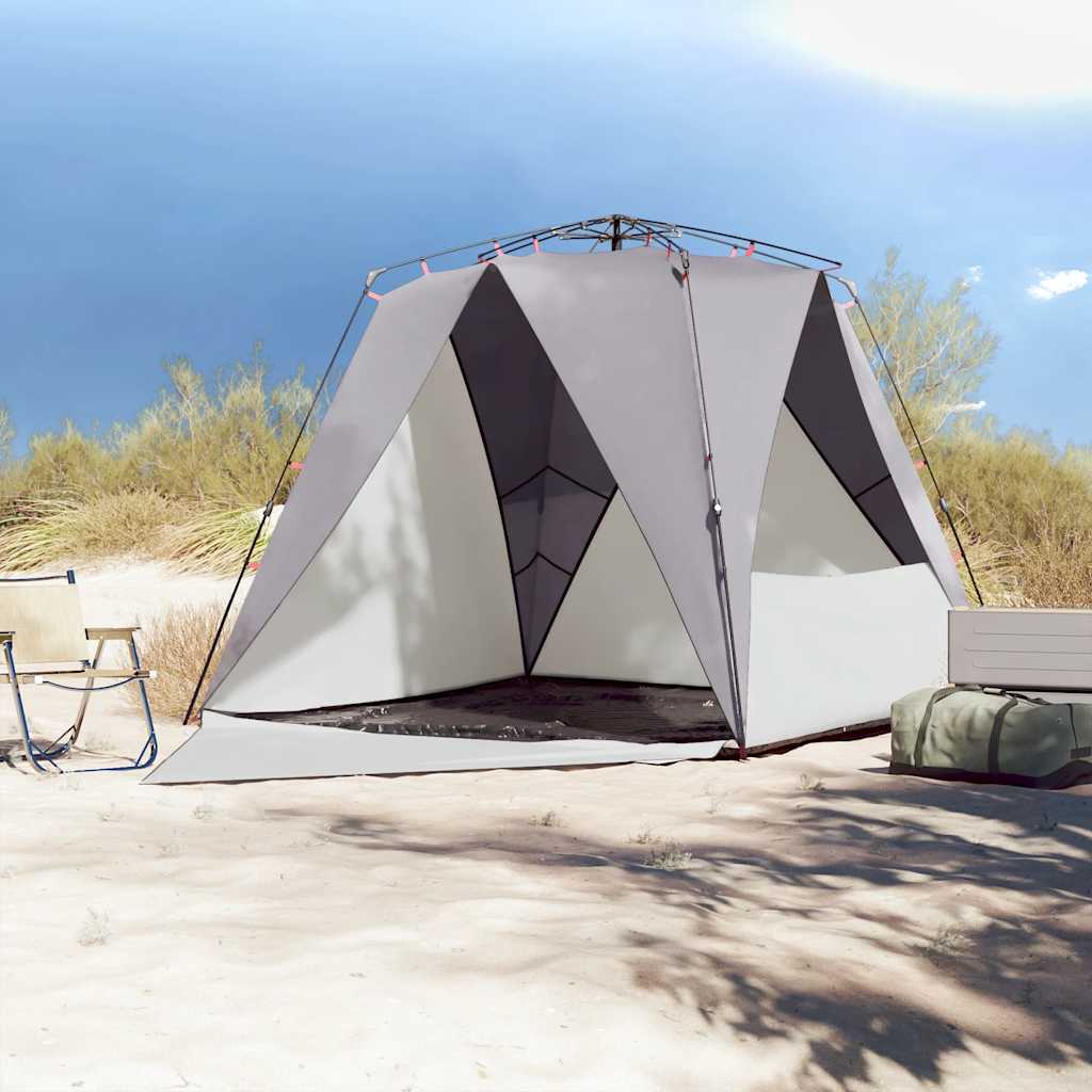 vidaXL Beach Tent 4-Person Grey Quick Release Waterproof 3