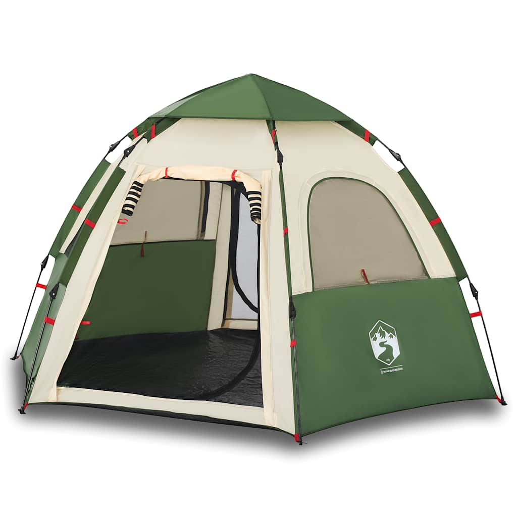 Camping Tent Cabin 4-Person Quick Release Width 260 cm Green