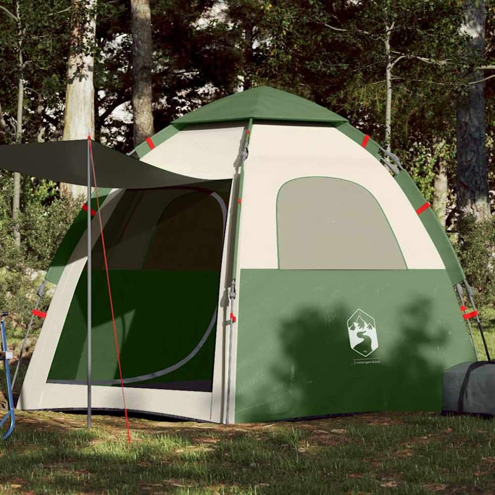 Camping Tent Cabin 4-Person Quick Release Width 260 cm Green