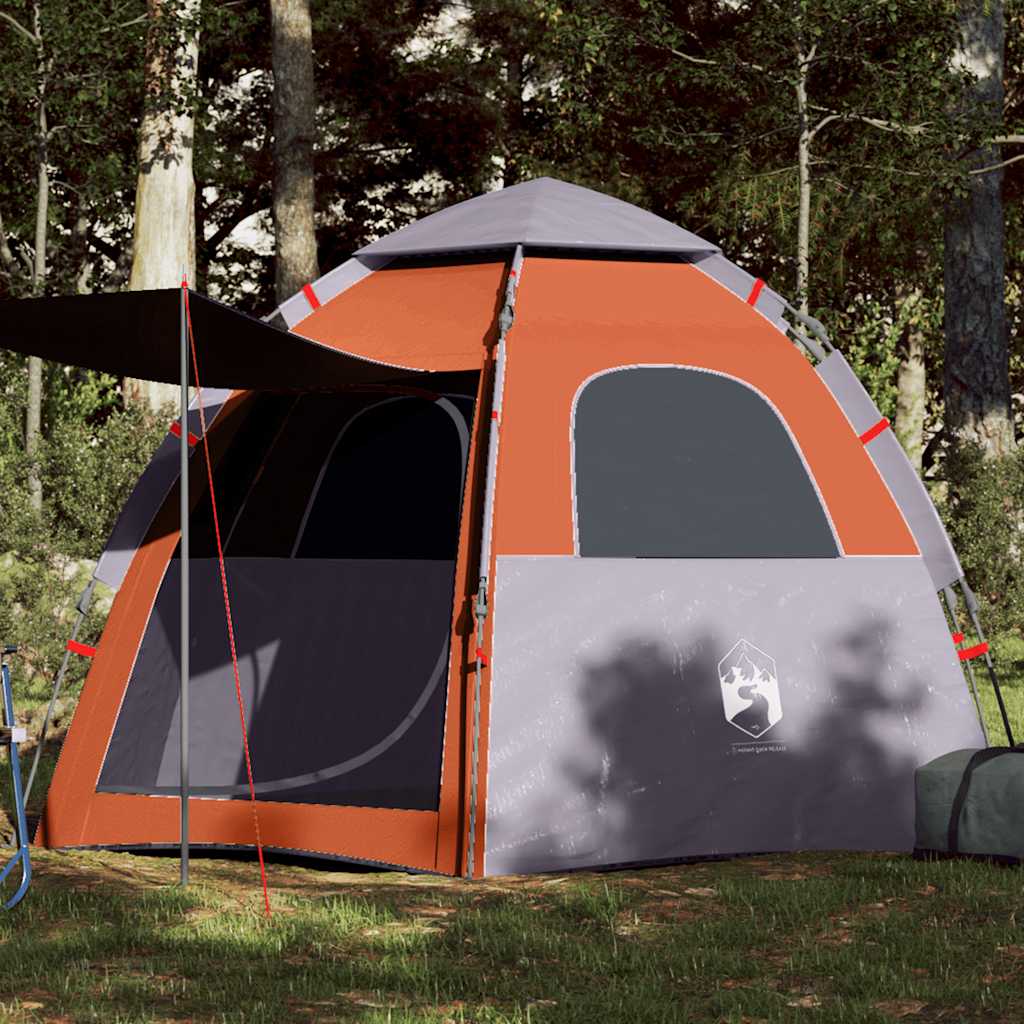 Camping Tent Cabin 4-Person Quick Release Width 260 cm Grey and orange