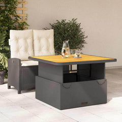 2 Piece Garden Dining Set with Cushions Black Poly Rattan 110 cm table length