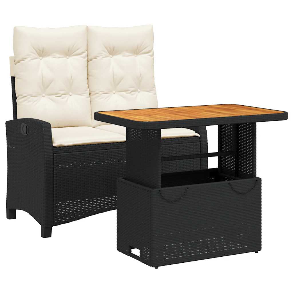 2 Piece Garden Dining Set with Cushions Black Poly Rattan 90 cm table length