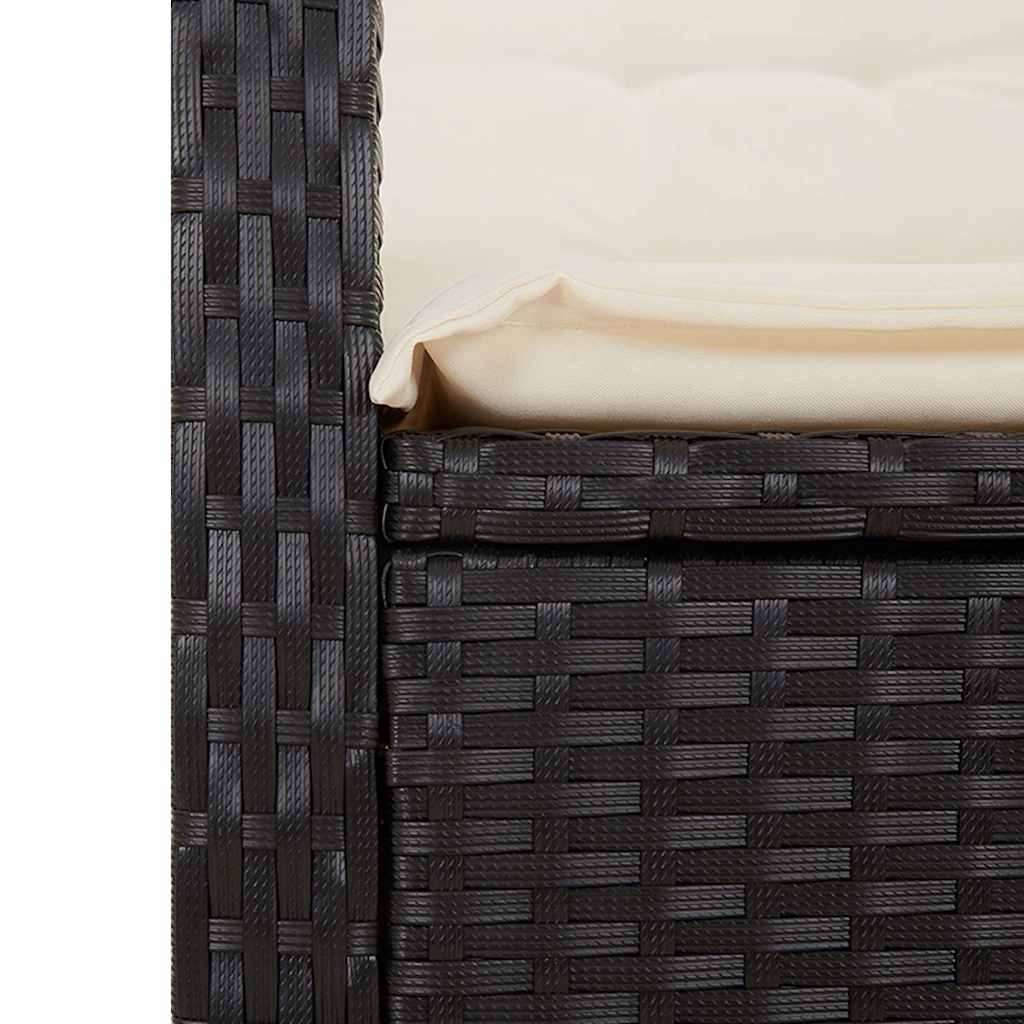2 Piece Garden Dining Set with Cushions Black Poly Rattan 90 cm table length