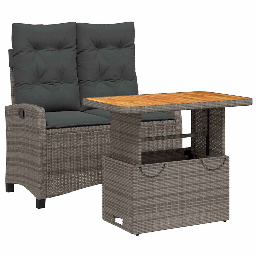 vidaXL 2 Piece Garden Dining Set with Cushions Grey Poly Rattan 2
