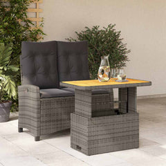 vidaXL 2 Piece Garden Dining Set with Cushions Grey Poly Rattan 1