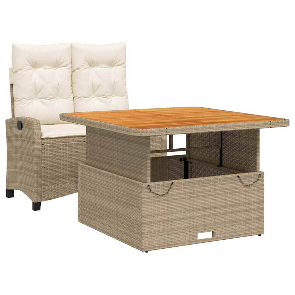 2 Piece Garden Dining Set with Cushions Beige Poly Rattan 110 cm table length