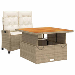 2 Piece Garden Dining Set with Cushions Beige Poly Rattan 110 cm table length