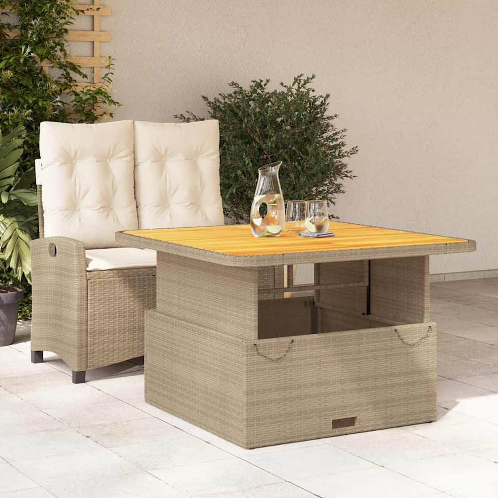 2 Piece Garden Dining Set with Cushions Beige Poly Rattan 110 cm table length