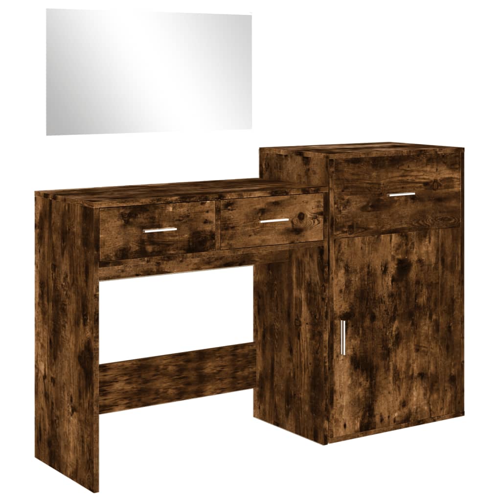 vidaXL 3 Piece Dressing Table Set Smoked Oak Engineered Wood 2