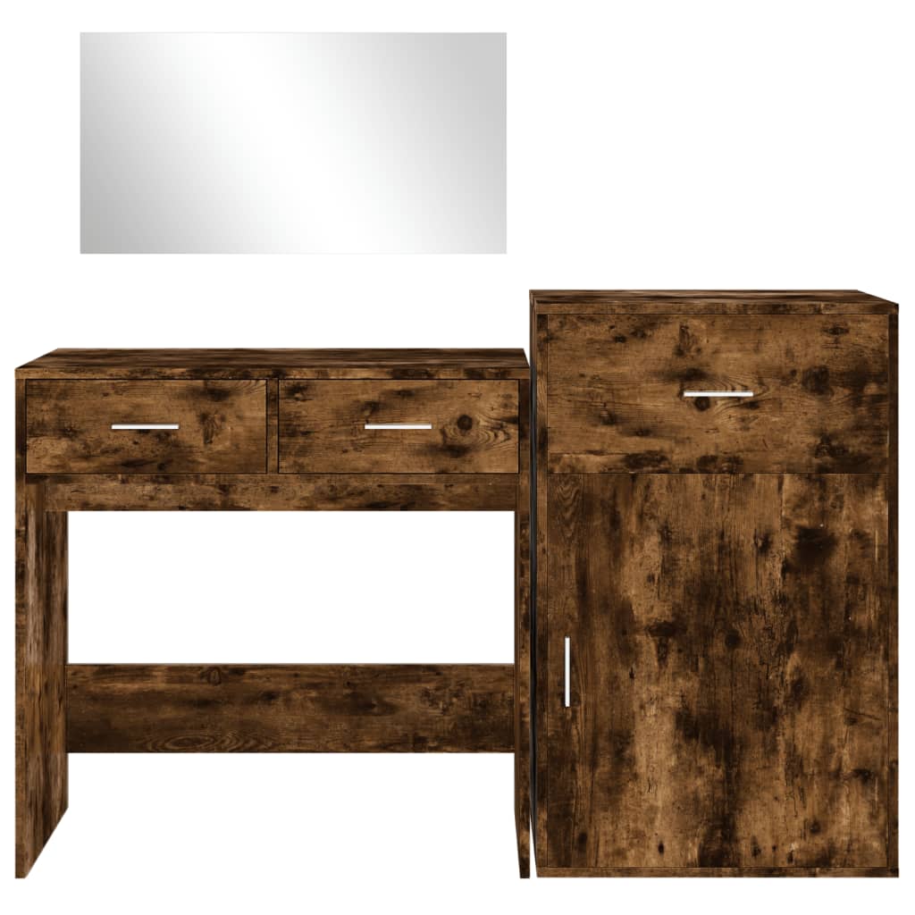 vidaXL 3 Piece Dressing Table Set Smoked Oak Engineered Wood 5