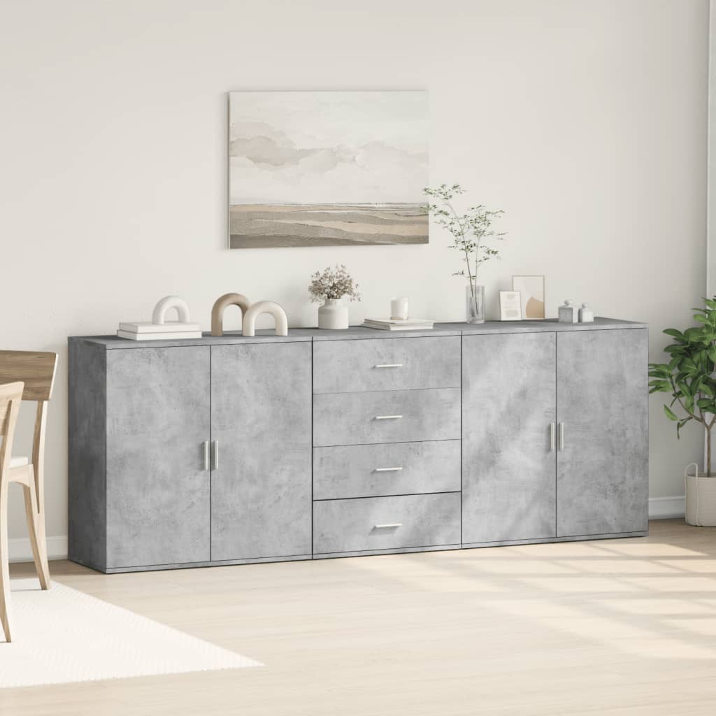 Sideboards 3 pcs Engineered Wood Concrete grey