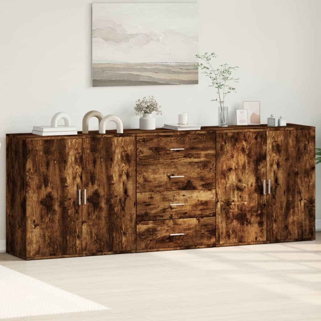 Sideboards 3 pcs Engineered Wood Smoked oak