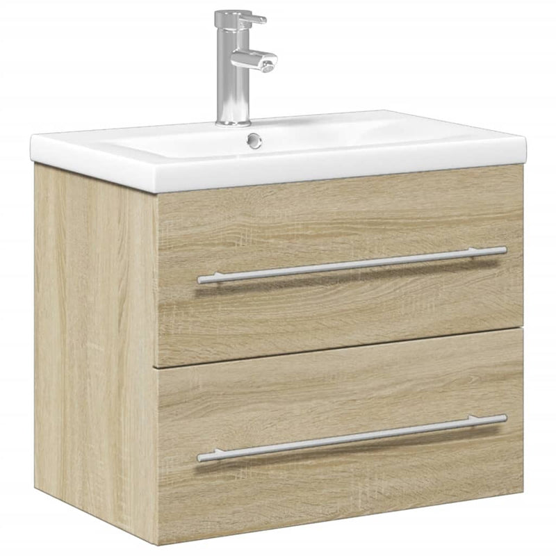 Bathroom Sink Cabinet with Built-in Basin Sonoma Oak