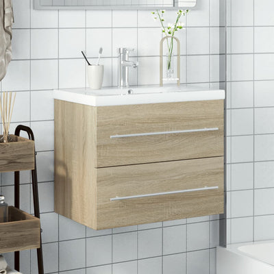 Bathroom Sink Cabinet with Built-in Basin Sonoma Oak