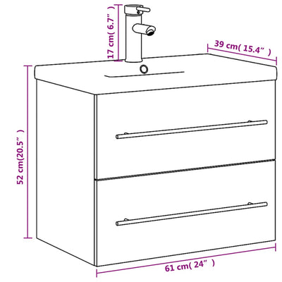 Bathroom Sink Cabinet with Built-in Basin Sonoma Oak