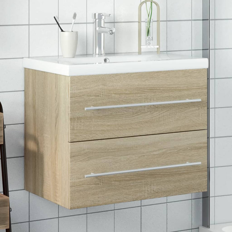 Bathroom Sink Cabinet with Built-in Basin Sonoma Oak